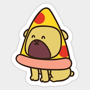 dog with pizza on head Sticker